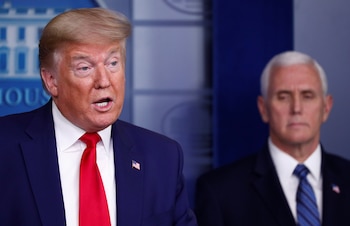 U.S. President Donald Trump addresses the daily coronavirus task force briefing with Vice President Mike Pence at his side at the White House in Washington, U.S., April 3, 2020. REUTERS/Tom Brenner