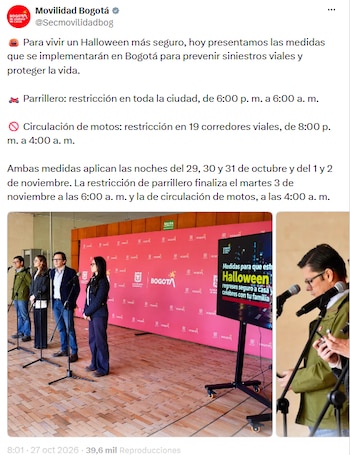 Captura de una publicación en redes sociales con texto informativo y dos fotografías de funcionarios frente a micrófonos y un telón de fondo