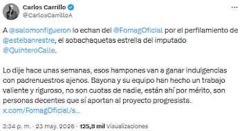 Director de la Ungrd acusó perfilamiento y critica desvinculación de Salomón Figuerón en el Fomag - crédito @CarlosCarrilloA/X