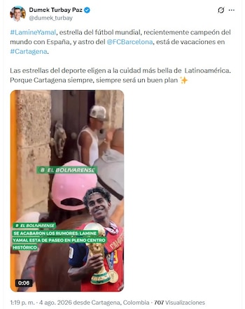El alcalde Dumek Turbay afirmó que Cartagena se consolida como destino preferido por celebridades internacionales del deporte - crédito @dumek_turbay/X