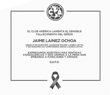Club América expresó sus condolencias
