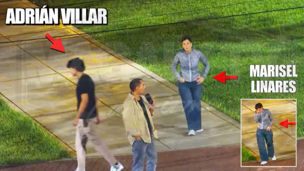 La periodista Marisel Linares, Adrián Villar y su padre, Rubén Villar, pareja de Linares, son captados en un encuentro público tras la controversia relacionada con la muerte de Lizeth Marzano.