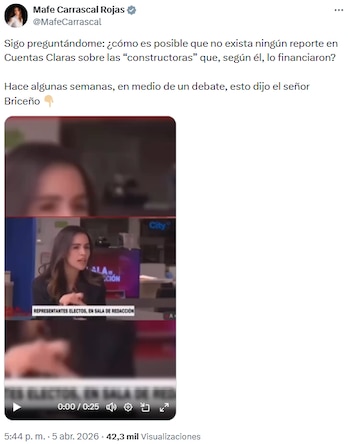 Mafe Carrascal cuestionó la transparencia en la financiación de campaña de Daniel Briceño - crédito @MafeCarrascal/X