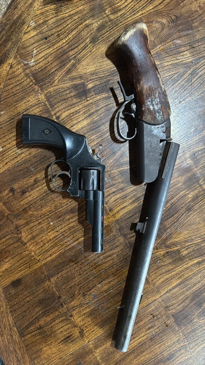 El pistolón usado por el ciudadano chino detenido en Boedo y un revólver que también fue secuestrado