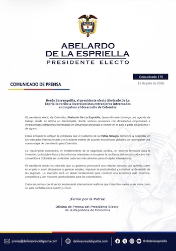 Abelardo de la Espriella reiteró que promoverá un entorno favorable para la inversión, la generación de empleo y el desarrollo de las regiones - crédito Defensores de la Patria