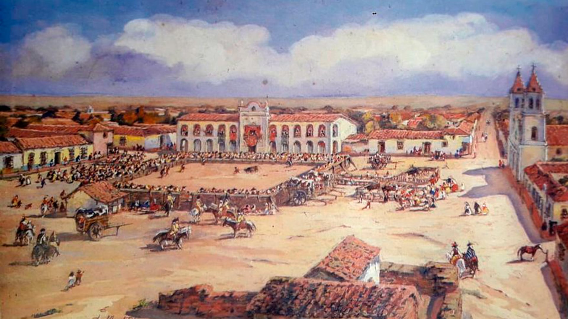 Antes que se levantara la plaza de toros, las corridas se hacían en la Plaza Mayor, hoy De Mayo