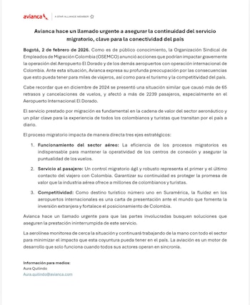 Avianca resalta que la eficiencia