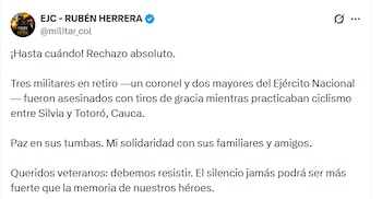 Hay preocupación por la nueva masacre que dejó tres víctimas en el Cauca - crédito @militar_col / X