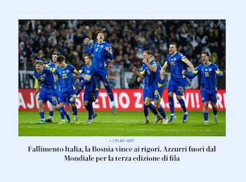 Las portadas de los medios italianos por la eliminación de Italia del Mundial