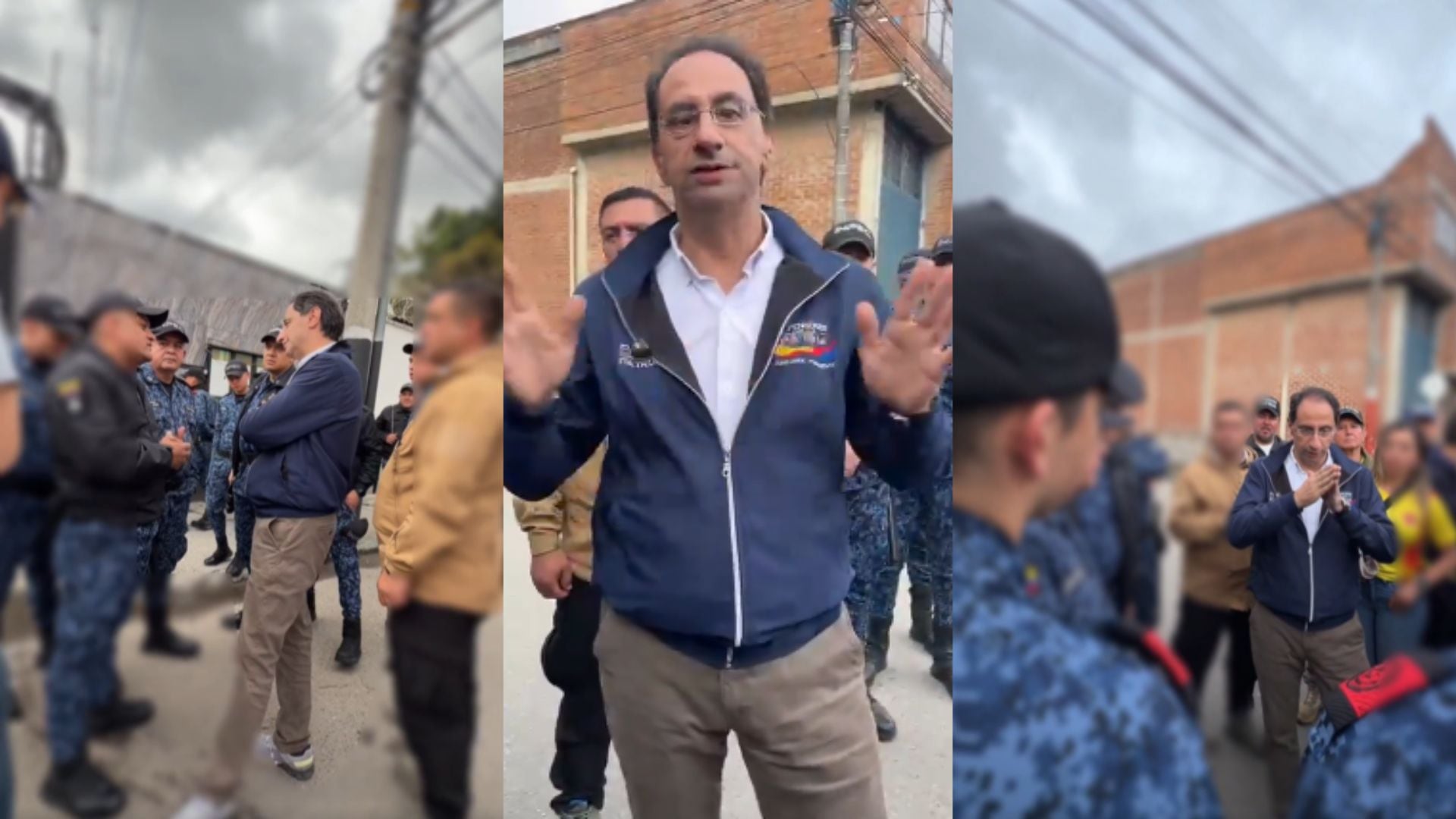 José Manuel Restrepo dialoga en vía pública con funcionarios del INPEC sobre las necesidades y desafíos del sistema penitenciario. - crédito captura de video