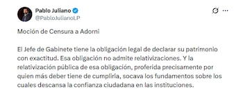 Pablo Juliano pidió la moción de censura contra Adorni