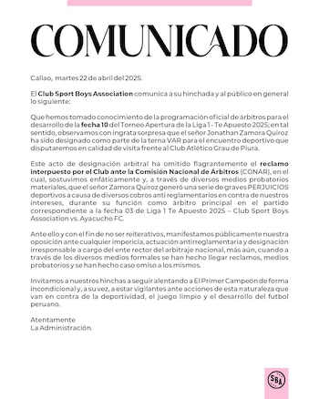 Comunicado de Sport Boys tras