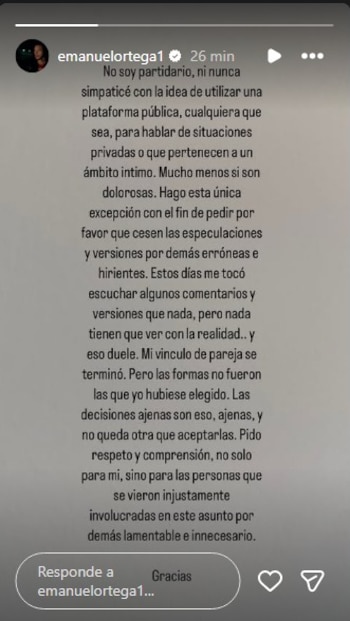 Emanuel Ortega rompió el silencio tras las declaraciones de Julieta Prandi