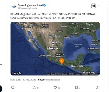 Sismo en Oaxaca (X/ @SismologicoMX)