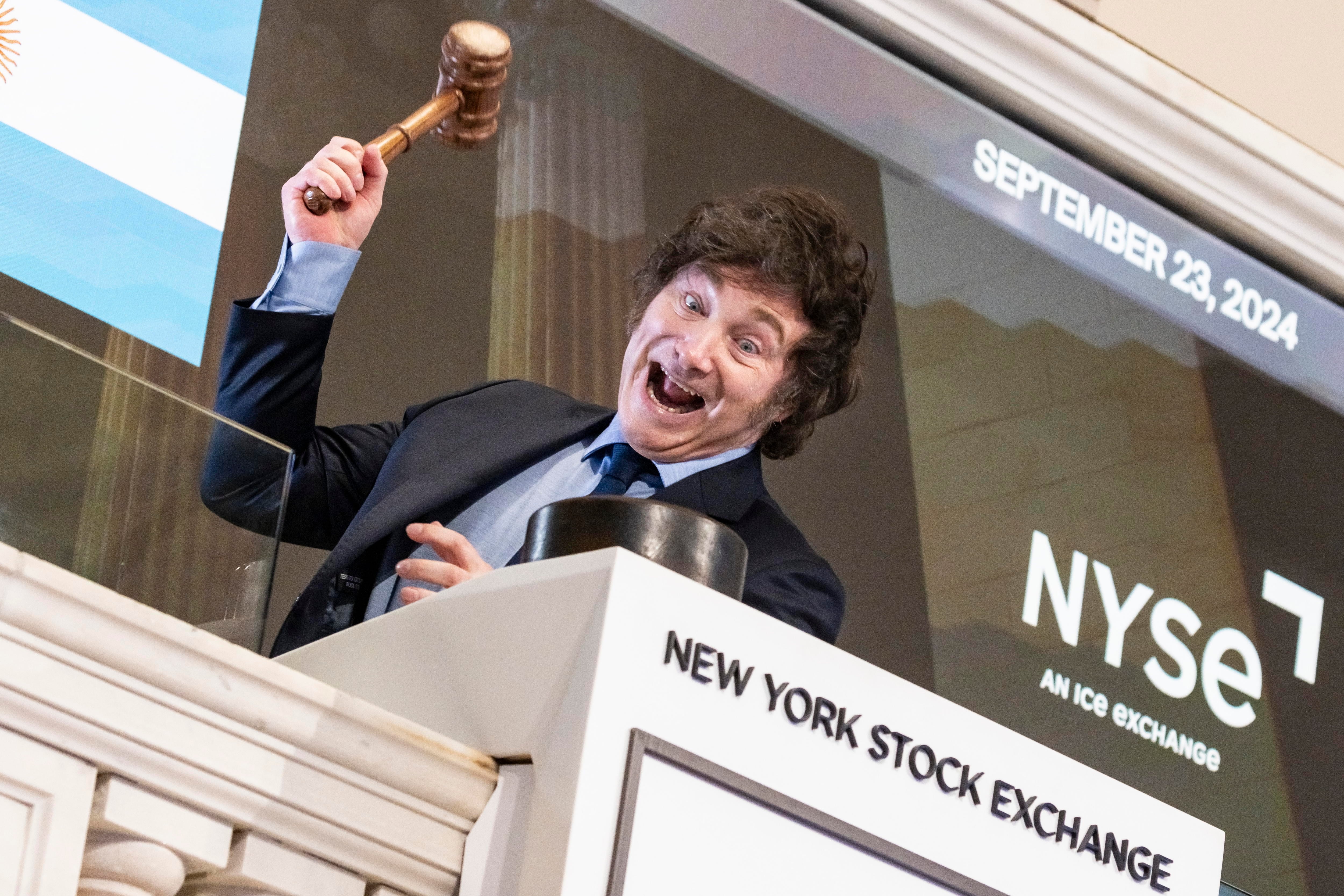Milei, en septiembre de 2024, cuando abrió una sesión de la bolsa de Nueva York EFE/EPA/Justin Lane