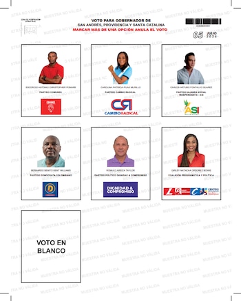 Tarjeton Elecciones Gobernador San Andrés - crédito Registraduría