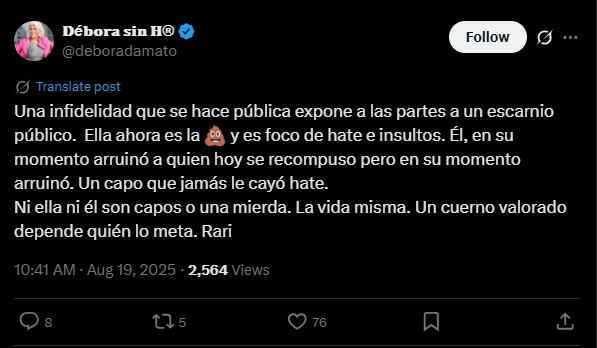 El análisis de Débora D’Amato luego de que Gimena Accardi confesara su infidelidad (X)