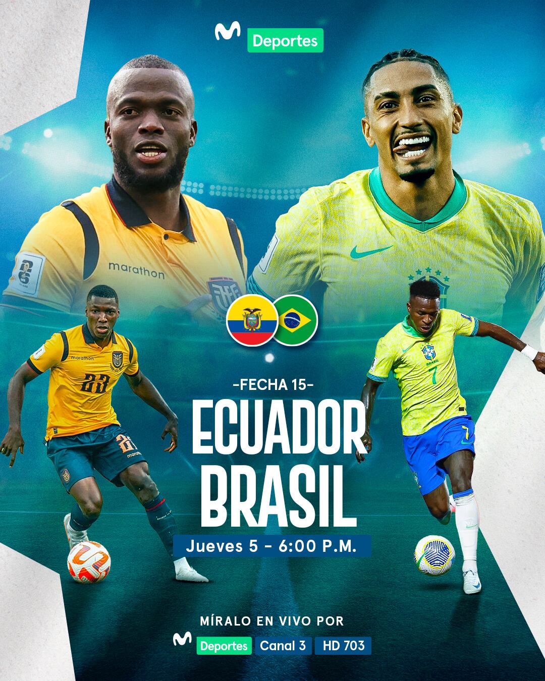 ¿A qué hora juega Ecuador vs Brasil por las Eliminatorias 2026? (Movistar Deportes)