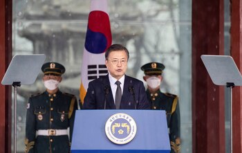 El presidente de Corea del Sur, Moon Jae-in. Pool via REUTERS