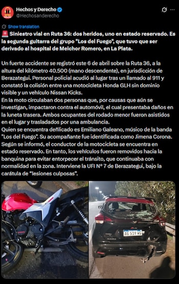 Las imágenes del siniestro en el que estuvo involucrado el guitarrista de la banda (X)