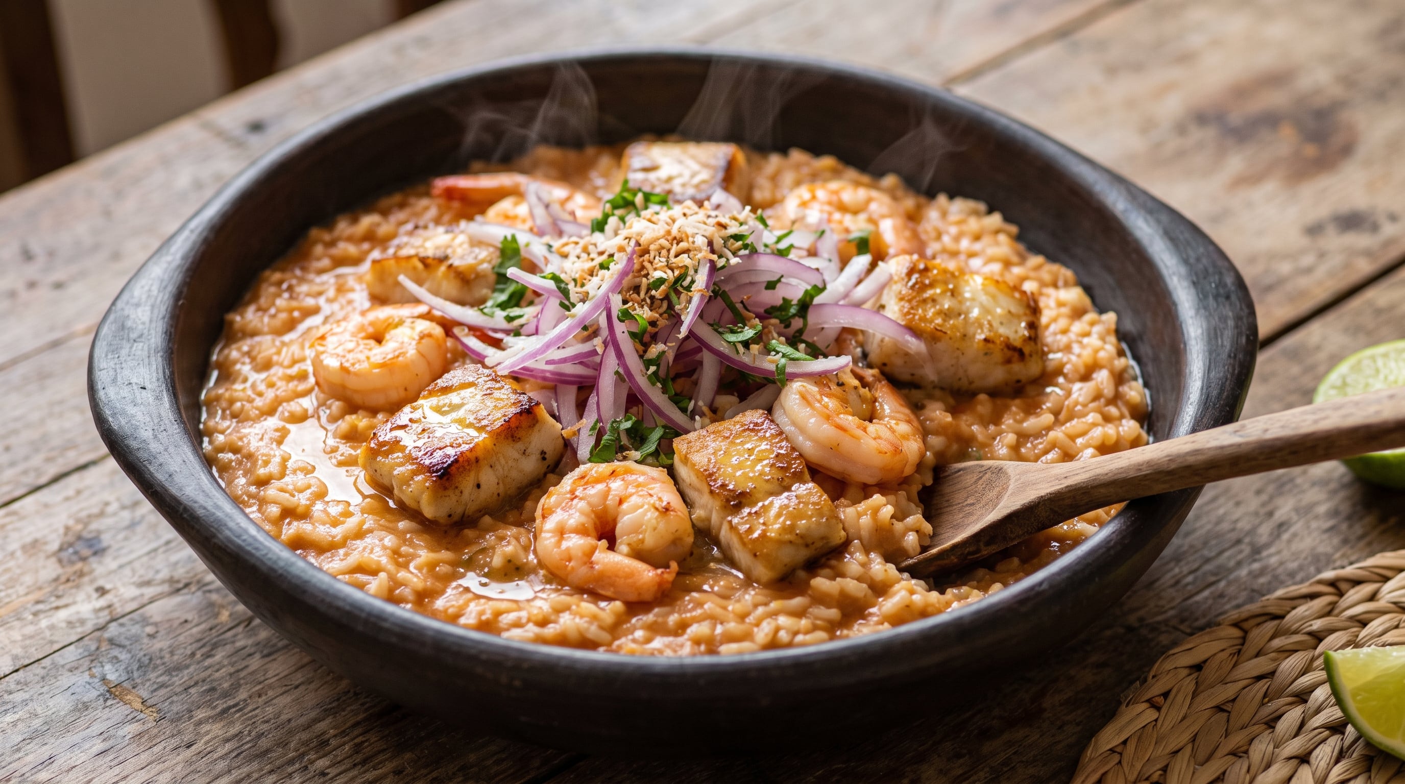 El arroz acevichado combina camarones y pescado dorado con una mezcla cítrica de limón - crédito Imagen Ilustrativa Infobae