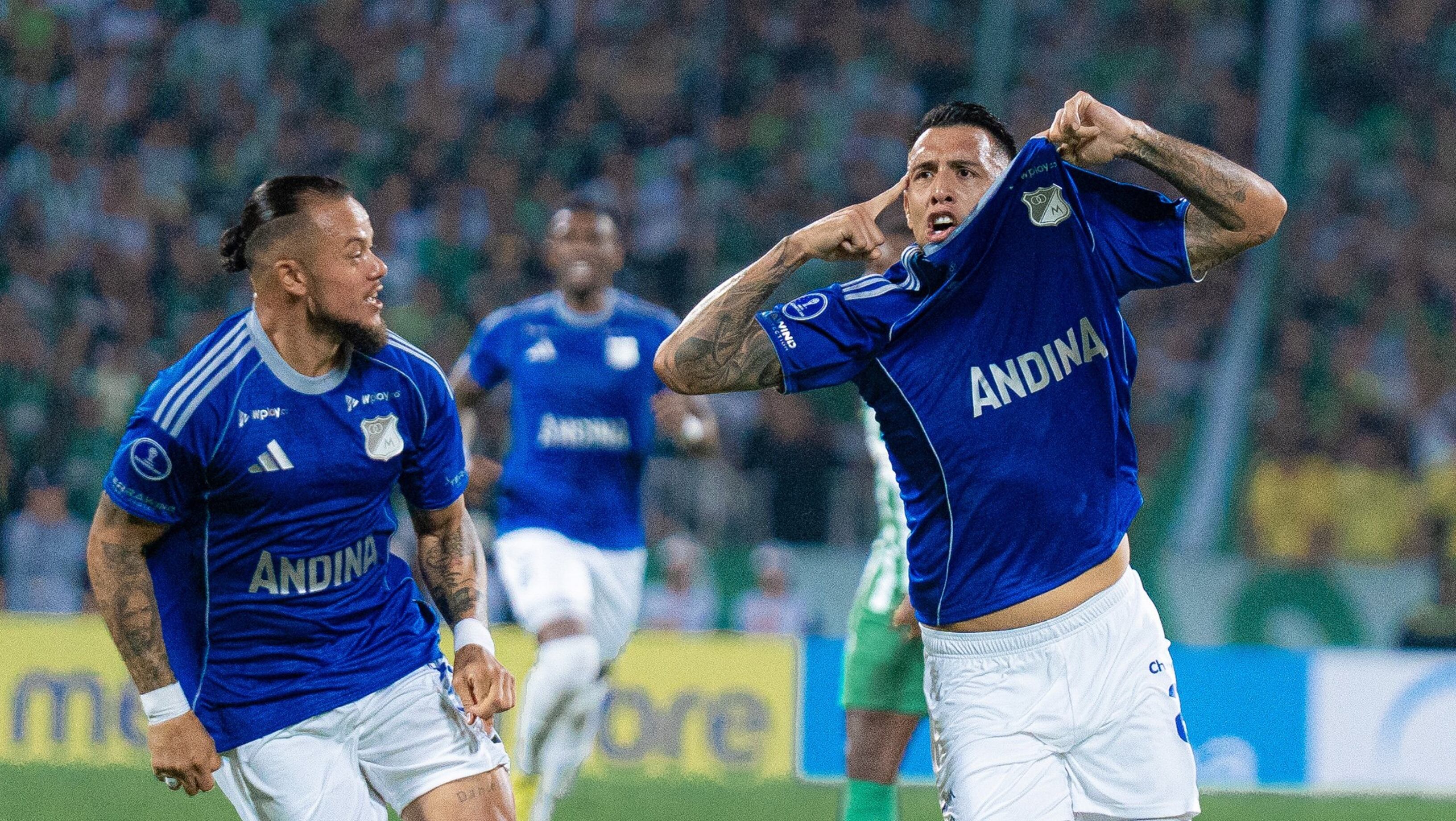 Rodrigo Contreras marcó dos de los tres goles con los que Millonarios superó en el estadio Atanasio Girardot a Atlético Nacional en la Copa Sudamericana 2026 - crédito Millonarios FC