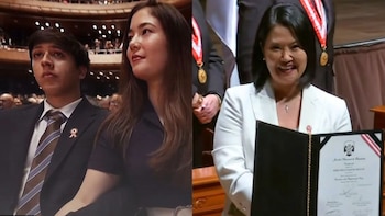 Kyara Villanella y su novio Adrián Harboe acapararon la atención durante la ceremonia de credenciales de Keiko Fujimori