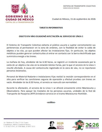 Avance en tiempo real de las diversas líneas de la red de transporte público capitalino.