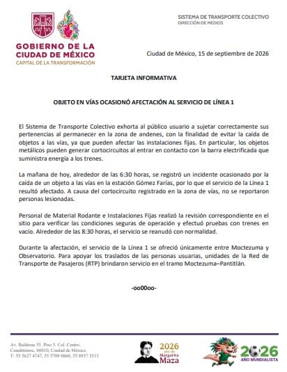 Avance en tiempo real de las diversas líneas de la red de transporte público capitalino. (TW Metro CDMX)