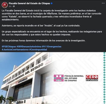 La FGE Chiapas informó que