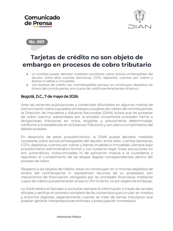Comunicado de la Dian - crédito Dian