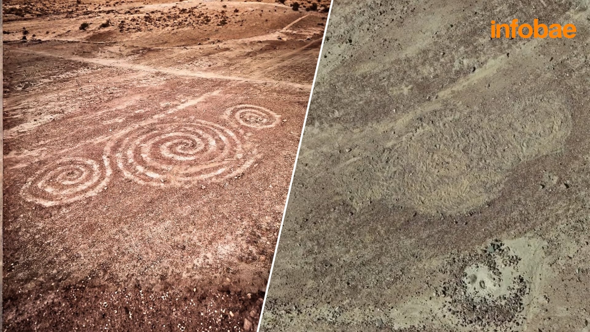 El Ministerio de Cultura confirmó la pérdida total del geoglifo prehispánico Triple Espiral en Quebrada Santo Domingo, La Libertad. Composición: Infobae