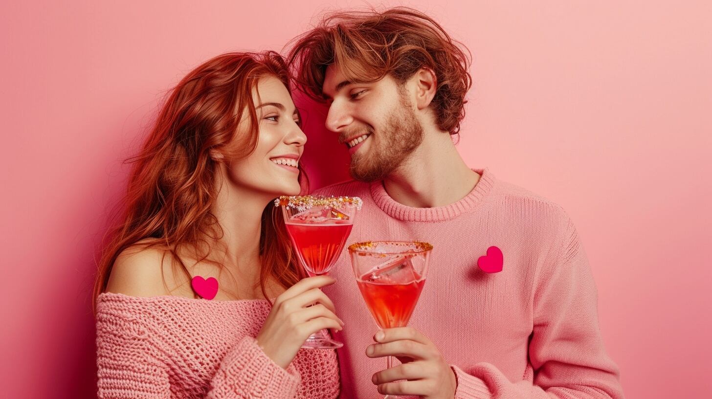 Pareja disfrutando cócteles y cena especial para celebrar una noche romántica de San Valentín - (Imagen Ilustrativa Infobae)