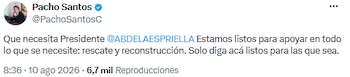 Pacho Santos ofrece apoyo total al gobierno para labores de rescate y reconstrucción tras el sismo - crédito @PachoSantosC/X