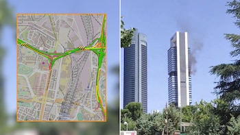 Cortes en el centro de Madrid tras la explosión en una de las Cuatro Torres de plaza Castilla: los cierres provocan retenciones en el Paseo de la Castellana