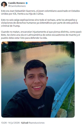 Exgobernador Camilo Romero denunció asesinato de colombiano por ICE frente a su hija en Estados Unidos - crédito @CamiloRomero/X