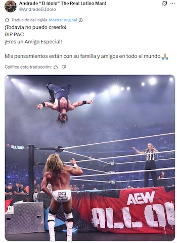 Andrade El Ídolo dedicó un mensaje de despedida a PAC tras confirmarse el fallecimiento del luchador británico. (X/ @AndradeElIdolo)