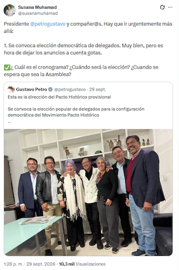 Susana Muhamad cuestionó la forma en que se comunican decisiones en el Pacto Histórico
