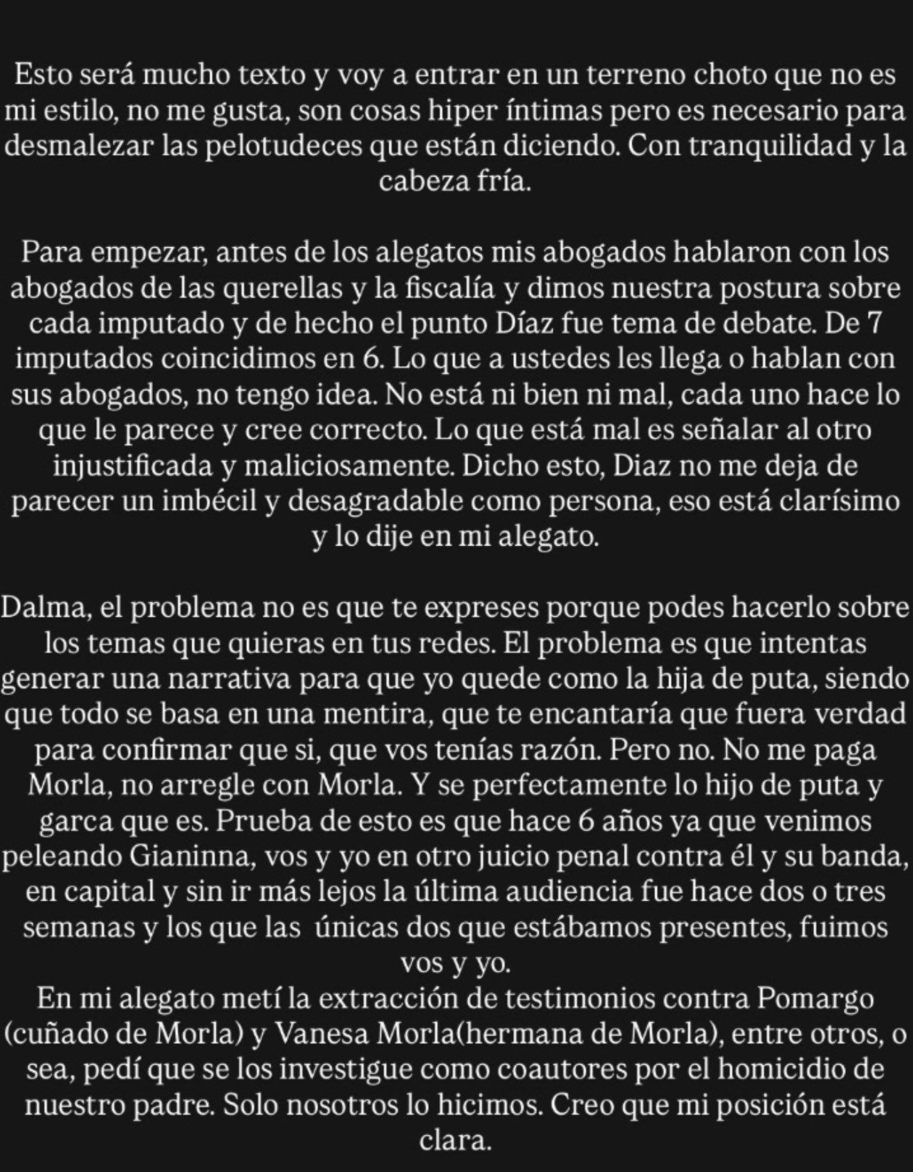 Así comenzó su extenso descargo Jana Maradona luego de las acusaciones de su hermana Dalma