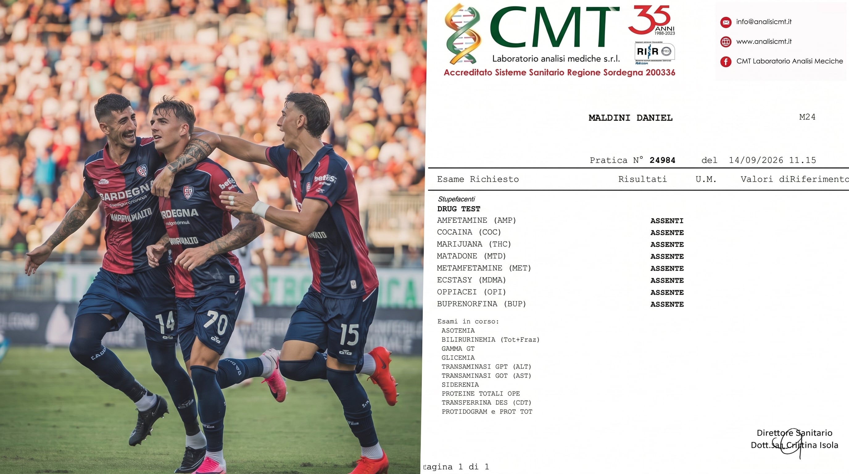 Un informe del laboratorio CMT muestra resultados negativos en los exámenes toxicológicos del futbolista Daniel Maldini. (Imagen Ilustrativa Infobae)