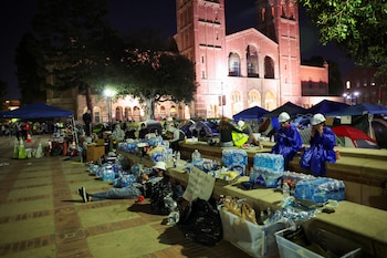 Las protestas estudiantiles en apoyo a Palestina transformaron parte del campus de UCLA en un extenso campamento de manifestantes (REUTERS/Archivo)