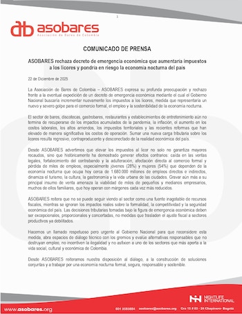 Comunicado de Asobares en rechazo