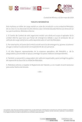 Metrobús CDMX informó sobre el