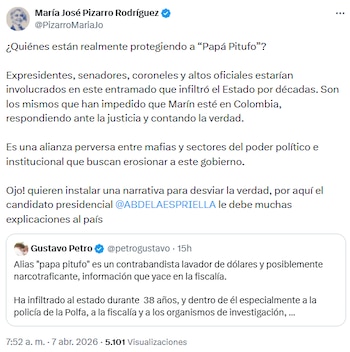María José Pizarro denunció red de protección a “Papá Pitufo” y exigió aclaraciones a figuras políticas - crédito @PizarroMariaJo/X