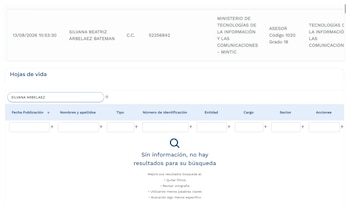La hoja de vida de Silvana Arbeláez Bateman fue eliminada de la página de la Presidencia - crédito @Melquisedec70/X y Aspirantes/Presidencia de la República