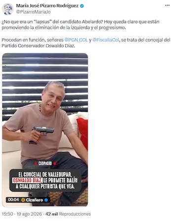 María José Pizarro exigió respuestas oficiales tras amenazas del concejal Díaz en Valledupar - crédito @PizarroMariaJo/X