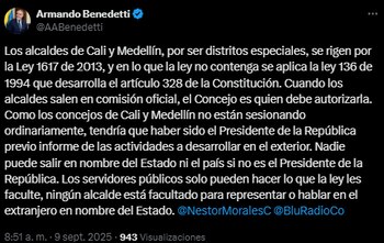 Armando Benedetti sigue indignado por visita de alcaldes colombianos a Estados Unidos - crédito @AABenedetti