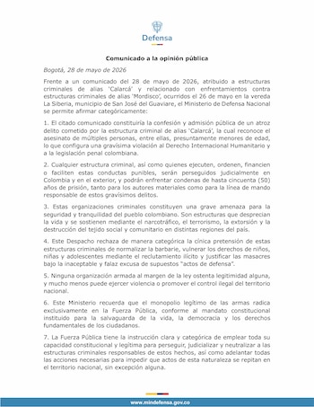La postura oficial enfatizó la gravedad de los hechos y rechazó la pretensión de justificar la violencia, reiterando la obligación de judicializar a autores materiales y responsables de mando por crímenes contra la población - crédito Ministerio de Defensa
