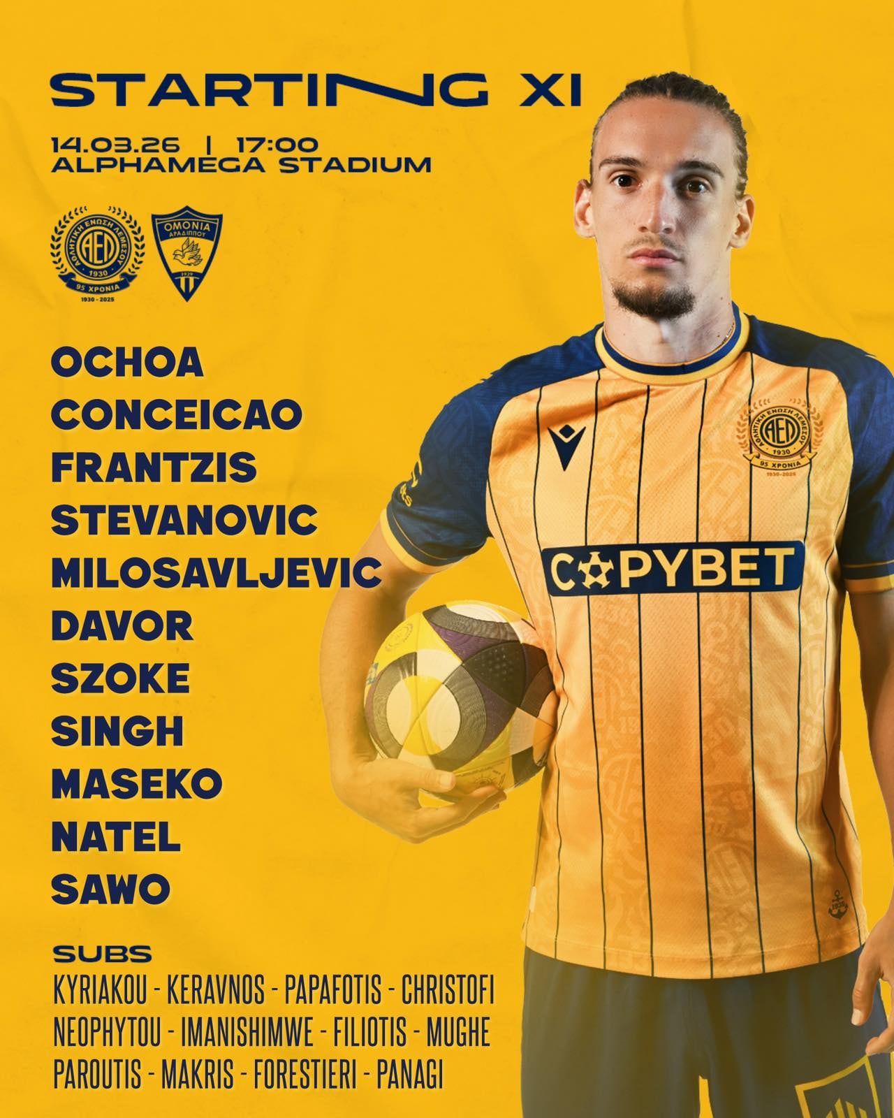 El arquero mexicano no aparece en la convocatoria del AEL Limassol desde el 14 de marzo, fecha de su último partido oficial. (X/ @aelfc_official)