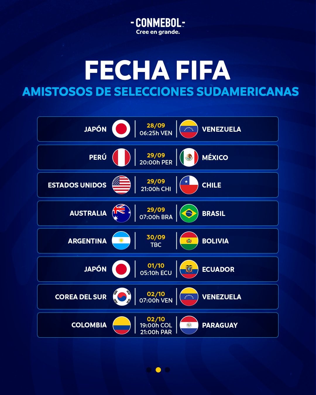 Programación de la segunda jornada de la fecha FIFA.
